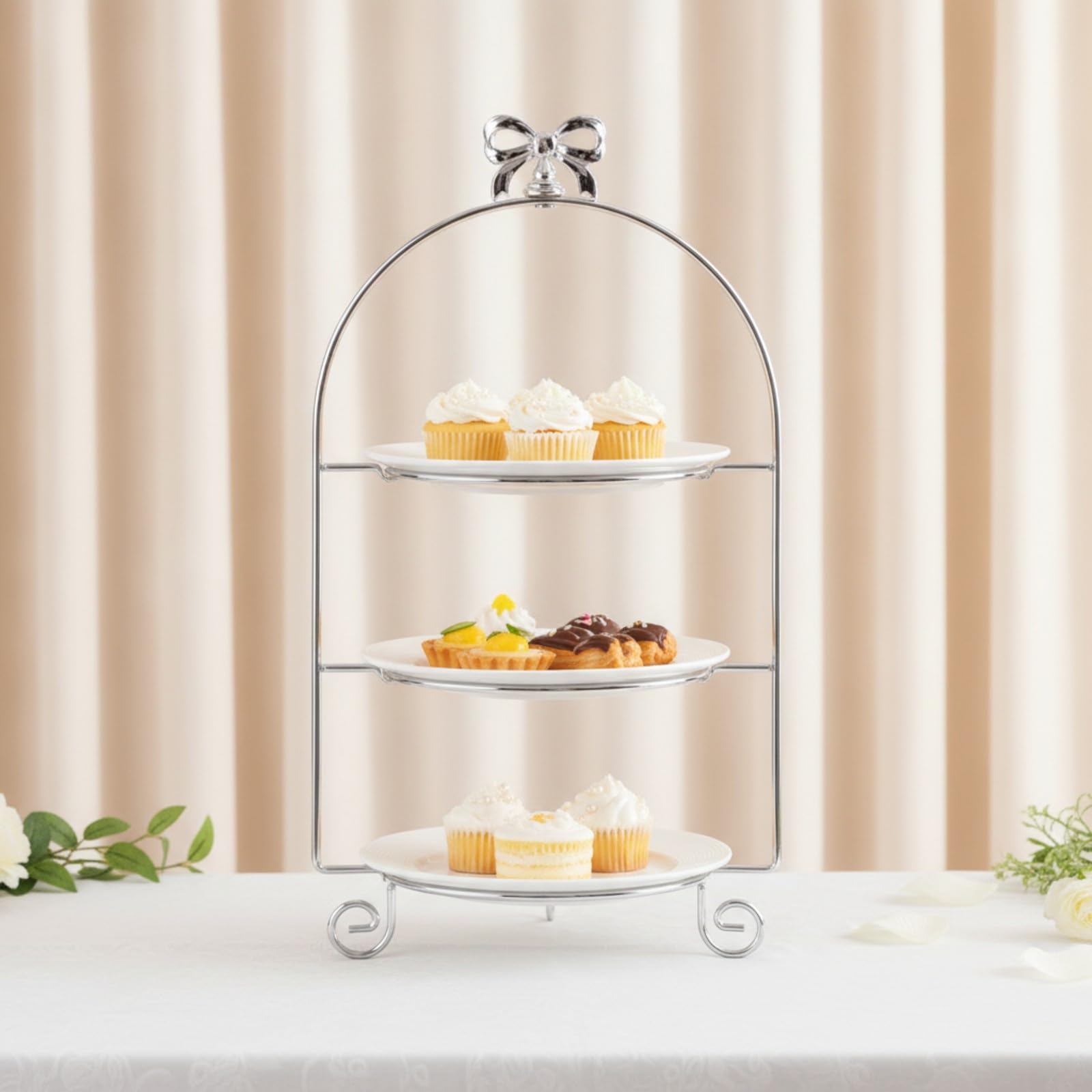 Elegant Etagere mit DREI Ebenen | Etagere mit keramikplatten, platzsparend, für teestunde, Gold
