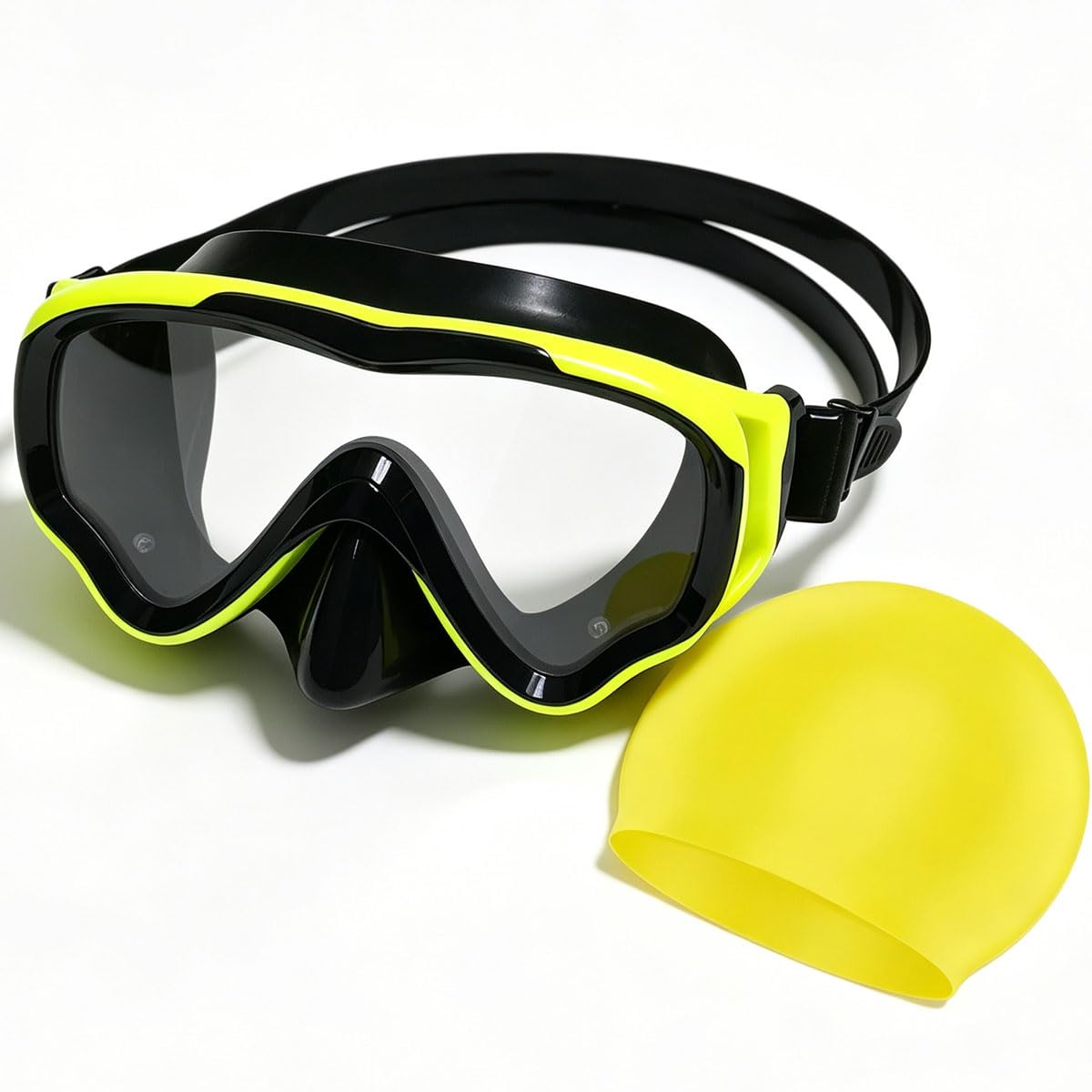 Maschera da snorkeling per bambini, anti-appannamento e anti-perdite, occhialini da snorkeling e nuoto, impermeabile, resistente, in vetro temperato, per bambini (giallo)