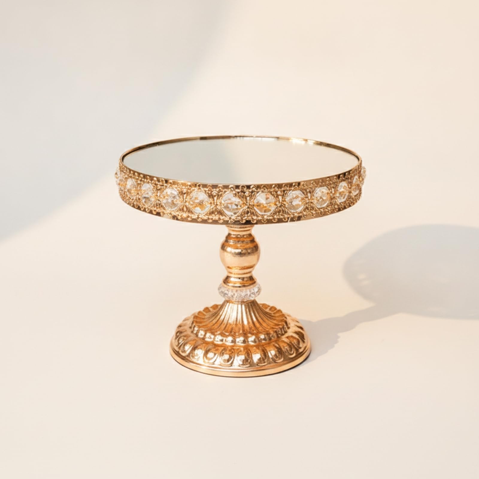 Spiegelnder Kuchenständer Tortenständer Dessertständer Kuchenplatte mit Erhöhter Basis Und Spiegeloberfläche Glitzernder Kristalloptik aus Eisen Und , Gold , Groß