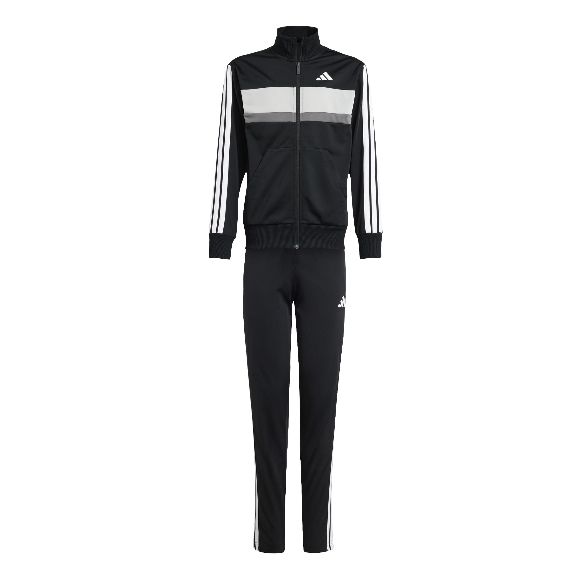 adidas Unisex Kinder SEASONAL ESSENTIALS TIBERIO 3 STRIPES TRICOT TRACKSUIT, Black/​White/​Grey Two, 11-​12 Years