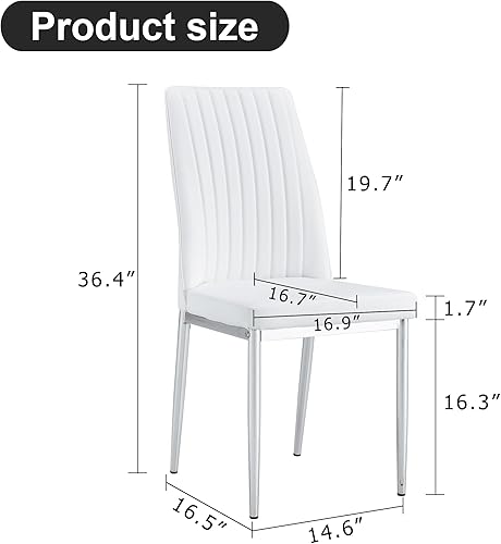 Miniatura 2 de Juego de 4 sillas de comedor modernas, sillas de comedor de cocina, asiento tapizado de piel sintética, respaldo alto y patas plateadas cromadas