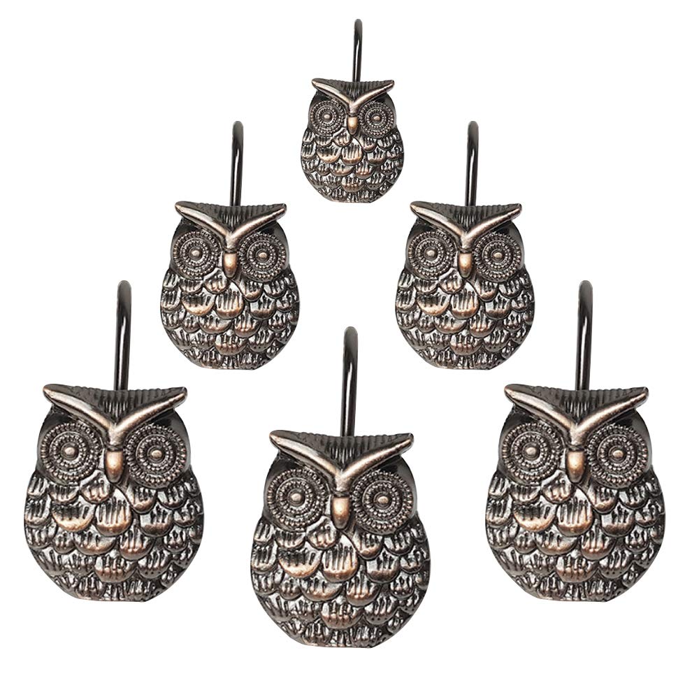 Shower Curtain Rings Hooks Bathroom Home Shower Decorative Rod Rustproof Metal Clips Owl Style (12Set / Pack)