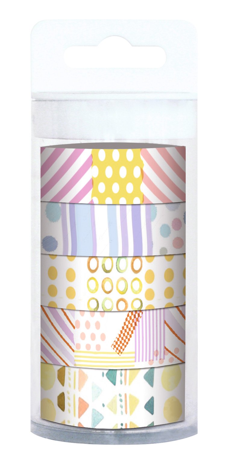 Ursus 58860003 - Masking Tape Set, Patchwork, Paper Tape, Approx. 15 mm x 10 m, 5 Pieces, Printed on One Side, Solvent and Acid-Free, Ideal for Scrapbooking