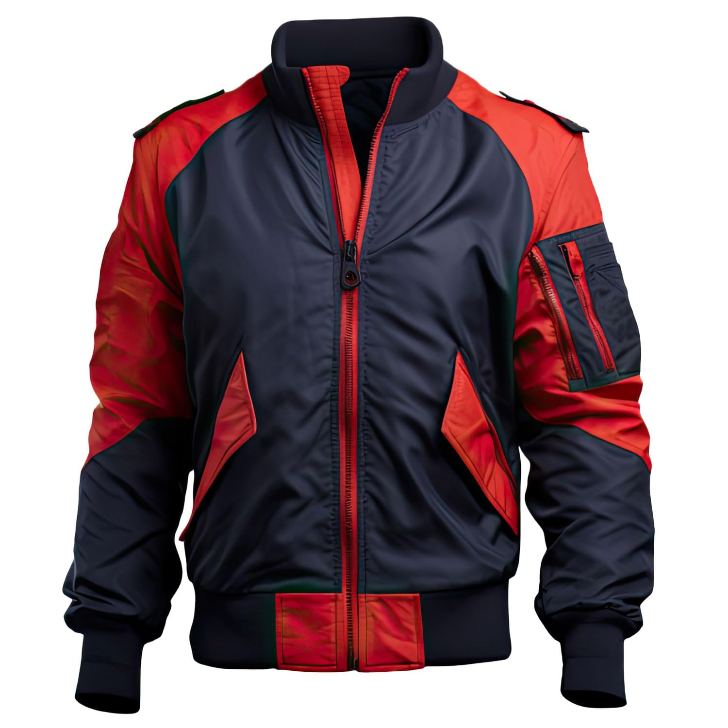 Men’s Blue Red Genuine Sheepskin Bomber Aviator Leather Jacket