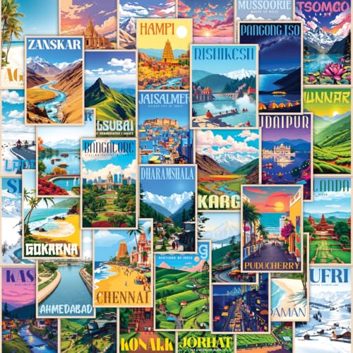 Image of CodersParadise Vintage India Travel Wall Collage Kit - 54PCS Premium 4x6 Inch Cardstock Photo Posters with Glue Dots for Aesthetic Retro Bedroom, Home, Dorm & Living Room Wall Decor