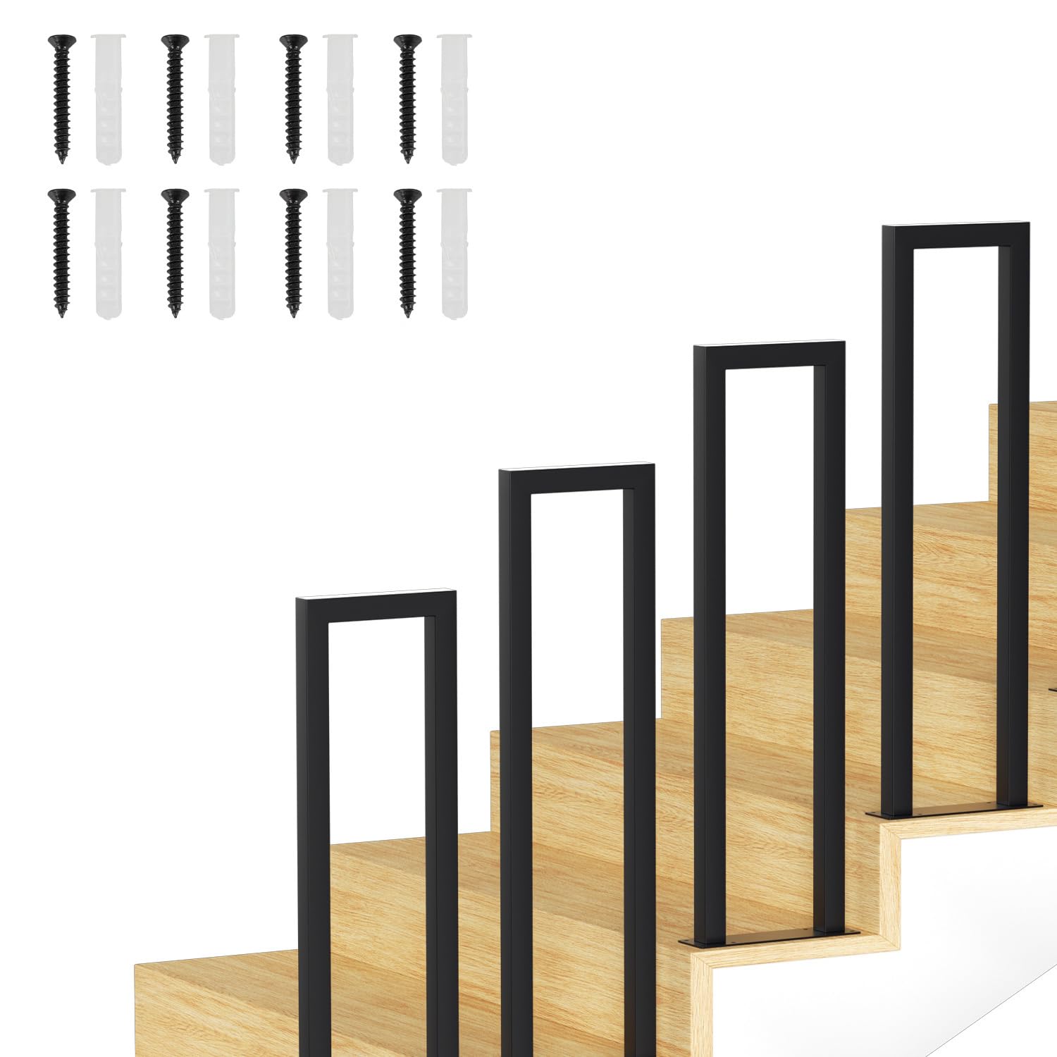 Barandilla para escaleras, barandilla negra en forma de U de 85 cm, pasamanos metálico, barandilla para escaleras con tubo cuadrado para lofts, villas y apartamentos, placas base conectadas