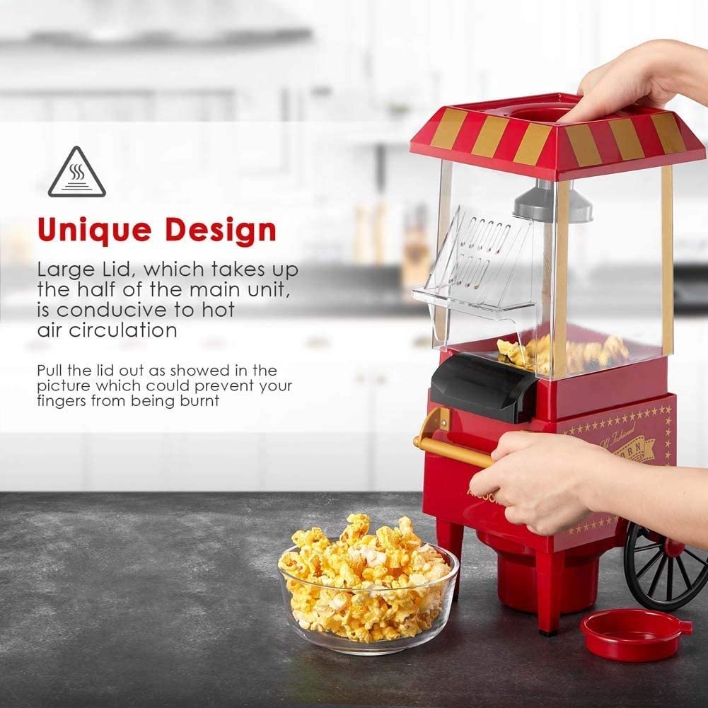 Macchina per Popcorn Macchina per Popcorn da Tavolo elettrica da 1200 W, Macchina per Popcorn ad Aria Calda con misurino, Senza Bisogno di Olio, Approvata FDA ed ETL, Facile da Pulire, Rosso