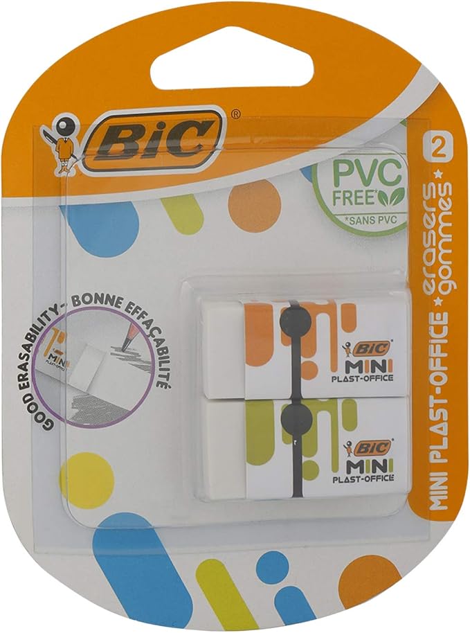 BIC Eraser Mini PlastOffice, Plastic without PVC, 2Specialised Sorted