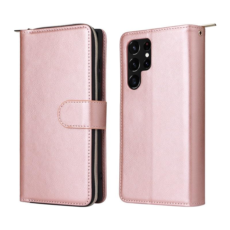 Housse cuir Samsung Galaxy S24 Ultra or rose étui portefeuille chic à rabat