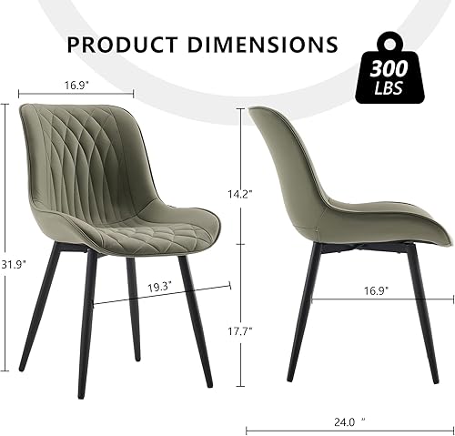 Miniatura 2 de YOUNIKE Juego de 2 sillas de comedor tapizadas de piel sintética con patas de metal, respaldo ergonómico sin brazos, sillas modernas de mediados de
