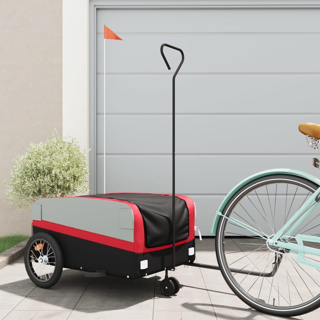 ShGaxin Fahrradanhänger Schwarz und Rot 45 kg Eisen, Fahrrad Anhänger, Lastenanhänger, Handwagen, Fahrrad-lastenanhänger, Lastenfahrrad - 94069