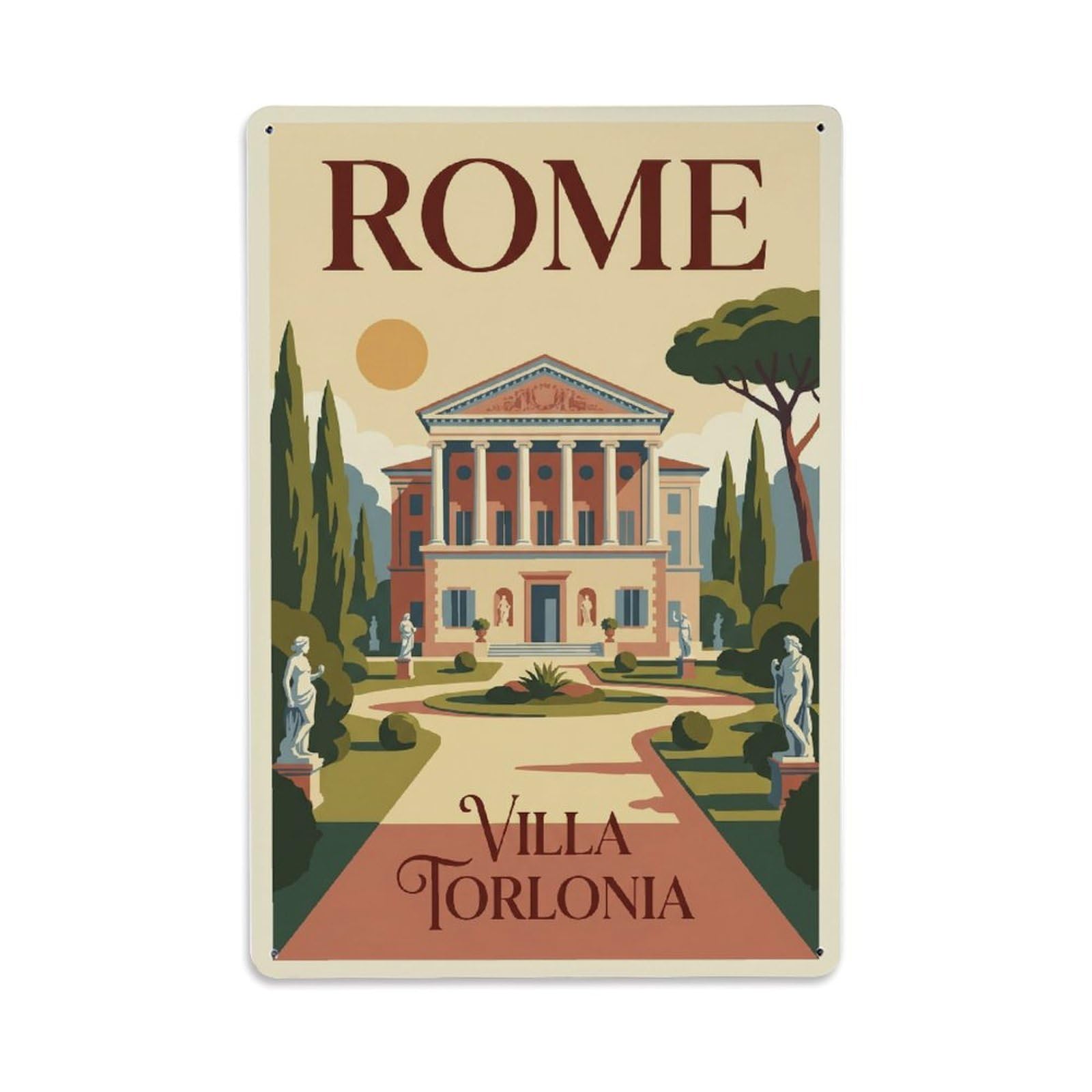Vintage Travel Rome Villa Torlonia Neoclassical Estate Park Italy Metal Tin Sign Plaque Wall Decor for Cafe, Club Bar, Office, Home Garden Metal Poster 8x12Inch