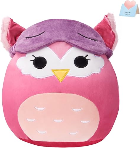 BSTAOFY Linda almohada de felpa suave de búho con máscara de ojos extraíble, cojín de peluche de búho esponjoso, almohada elástica para la siesta,