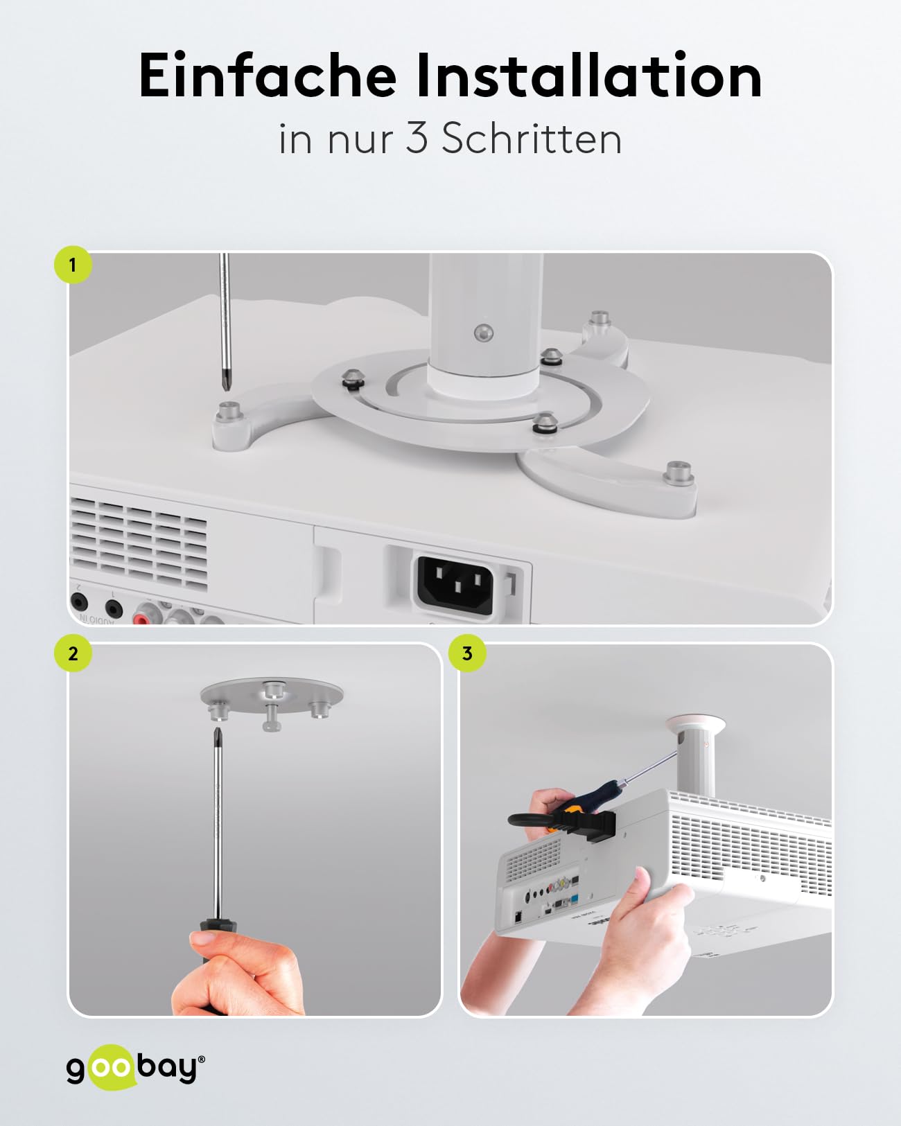 Beamer-Deckenhalterung, flexibel, neig- drehbar, bis 10 kg, silber