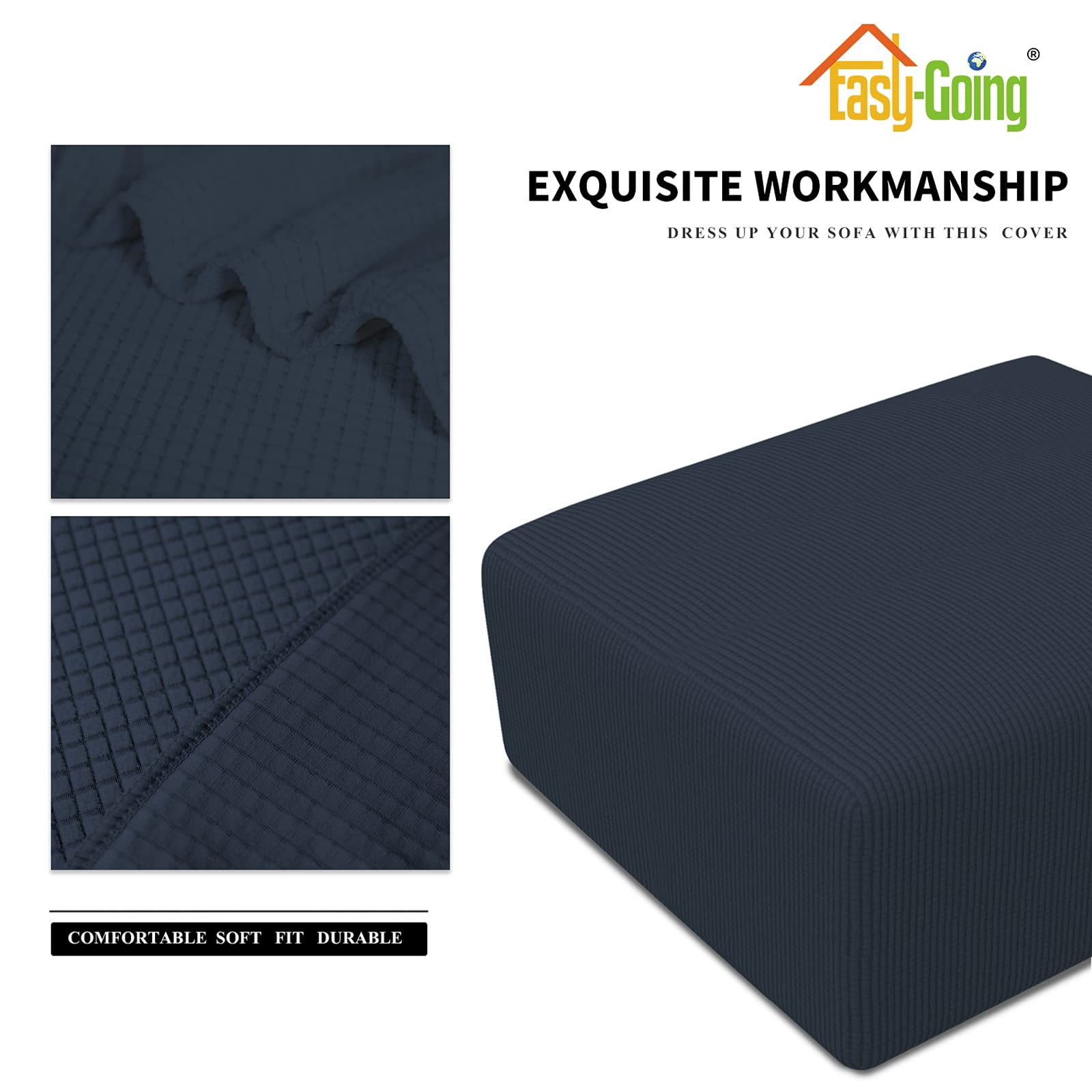Easy-Going Funda elástica para otomana, plegable, protector de muebles, funda rectangular suave con parte inferior elástica (mediano, azul oscuro)