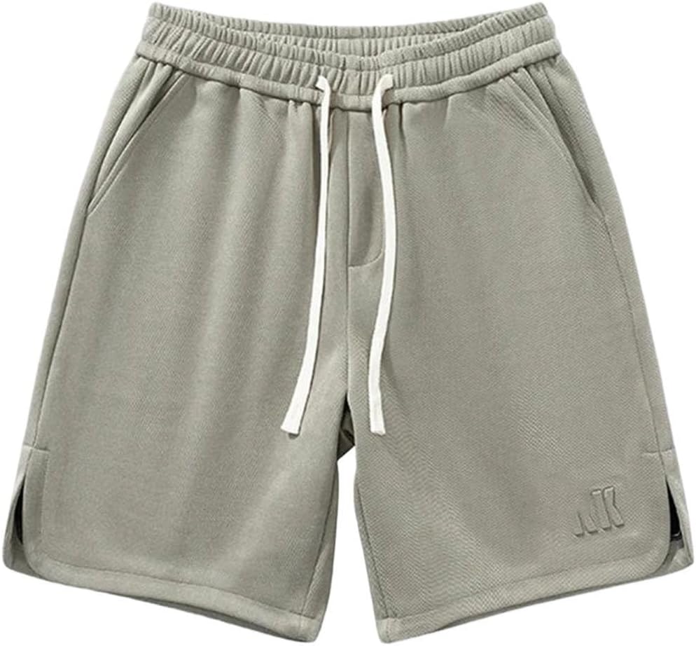 Men Summer Knee Length Straight Loose Drawstring Knitted Sweat Casual Big Size Shorts