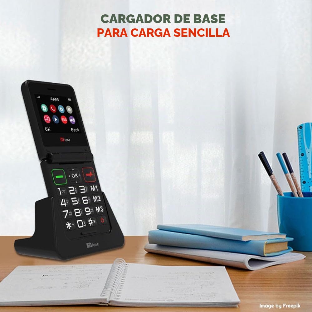 TTfone TT660 - Teléfono móvil abatible para Personas Mayores, diseño Plegable, Botones Grandes, Asistencia de Emergencia, batería de Larga duración, Pago por Uso (EE PAYG, Negro, con Cargador de Red)