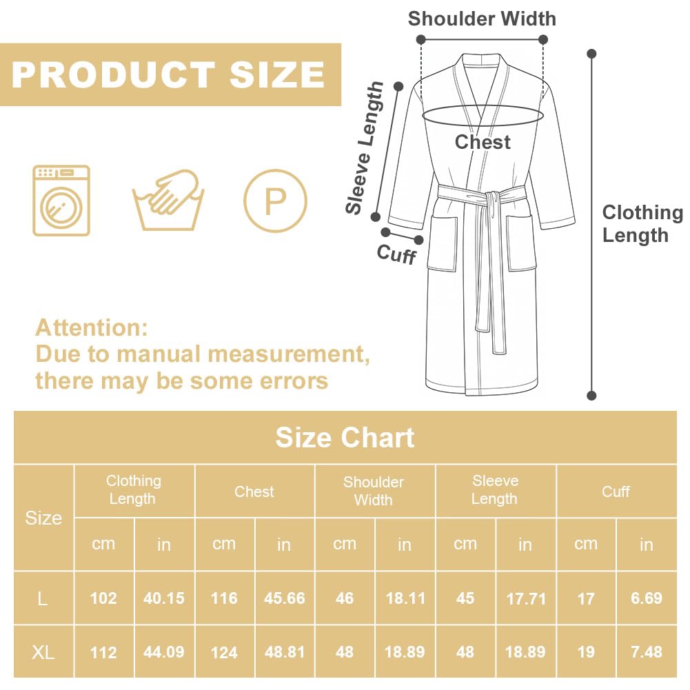AUYAO Peignoir de Bain Homme et Femme, Peignoir Léger et Doux, Robe de Chambre avec Poches, Ceinture, Sortie de Bain Gaufré Homme, Vêtements de Nuit pour Hommes