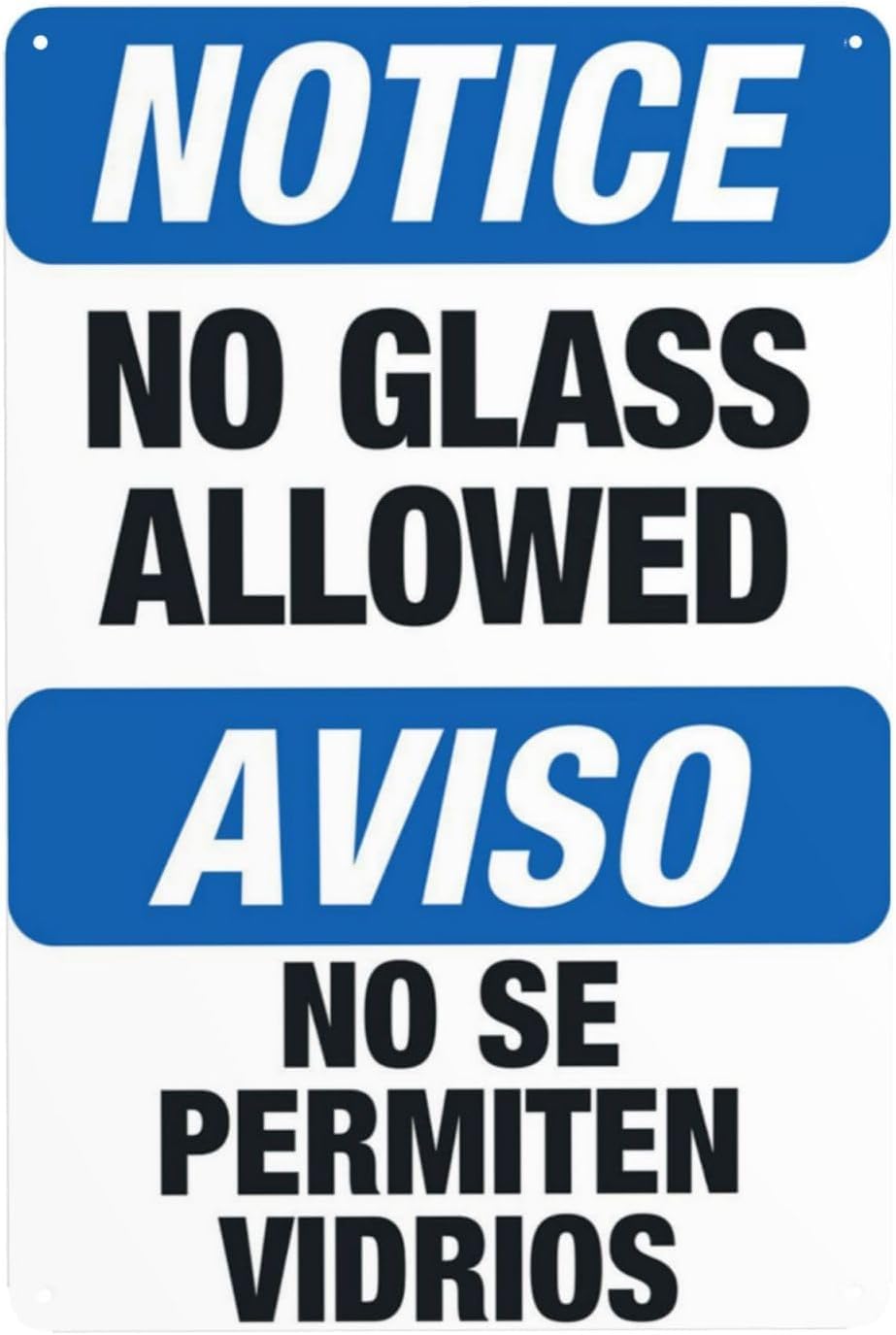 No Glass Allowed Bilingual Rust Free Aluminum Sign - Retro Pool Rules Decor with Pre-Drilled Holes for Home/Business Pool - 16x12 Inch​