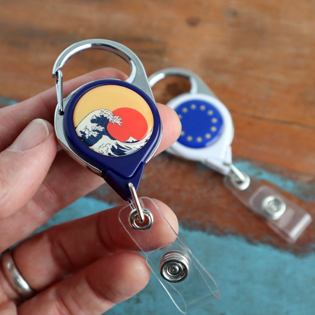 Bulk 100 Pack - Bulk Carabiner Custom Badge Reels Retractable - Personalized Badge Reels with No Twist ID Clip for Nurses, Teachers - Customize with Logo, Brand Name or Design by Specialist ID (Blue)