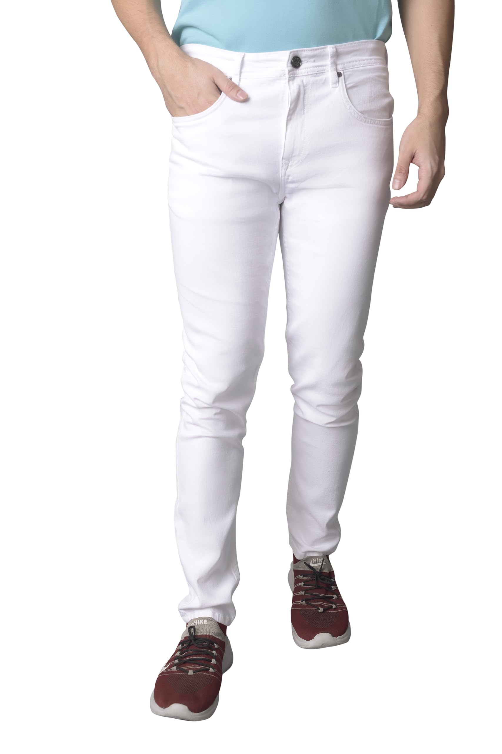 i'solMen’s Tapered Fit Solid Mid-Rise Stretchable Casual Jeans