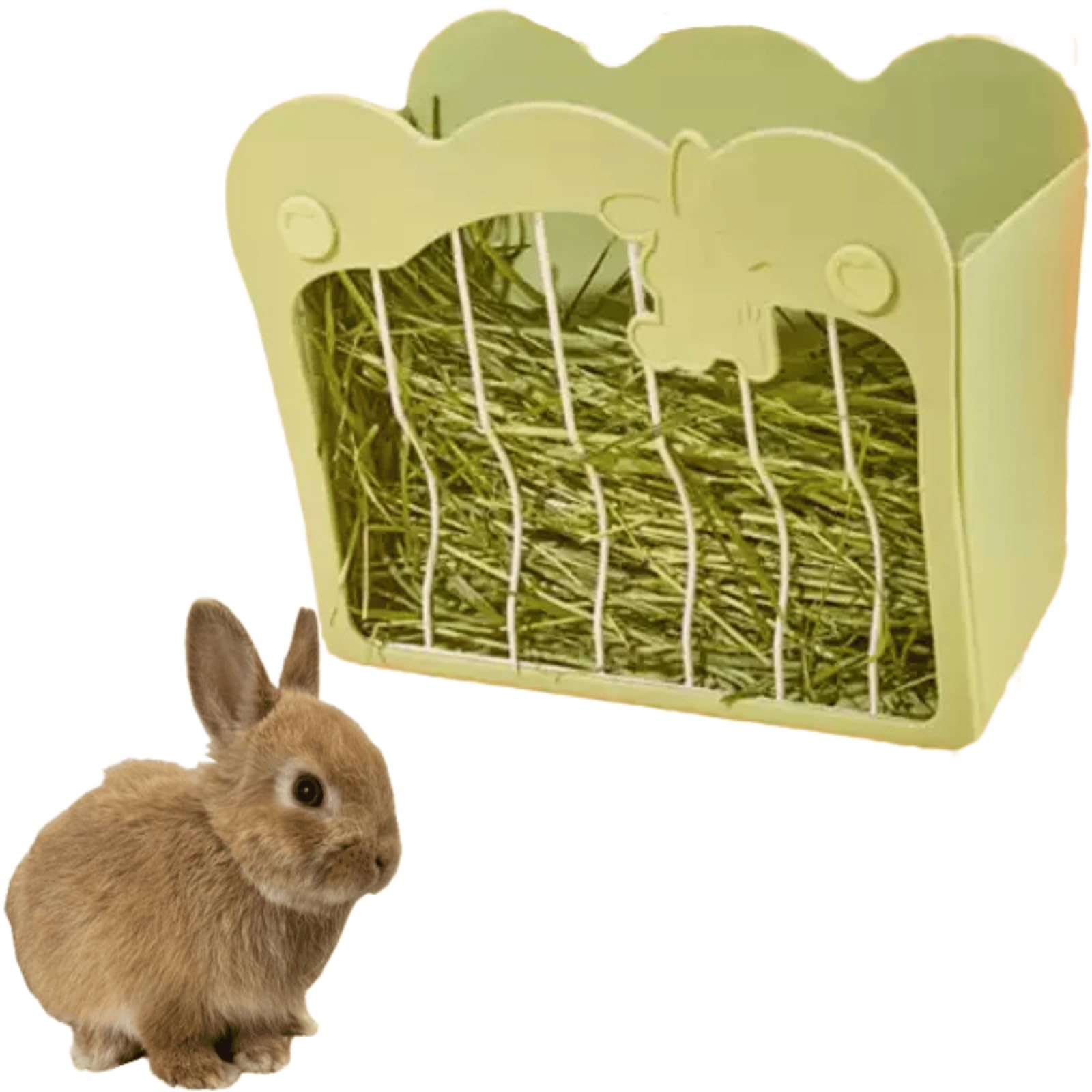 Rabbit Hay Feeder, Hanging Feeding Hay Rack for Small Animals Bunny, Guinea Pig (Green)