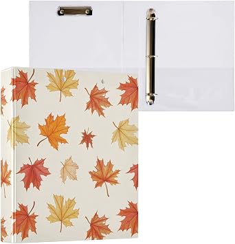 3 Ring Binder 1.5 Inch Fall Leaves Maple Leaves Clipboards Binders with Interior Pockets Round Ring Binder for Office Supplies and School 1 Pack
