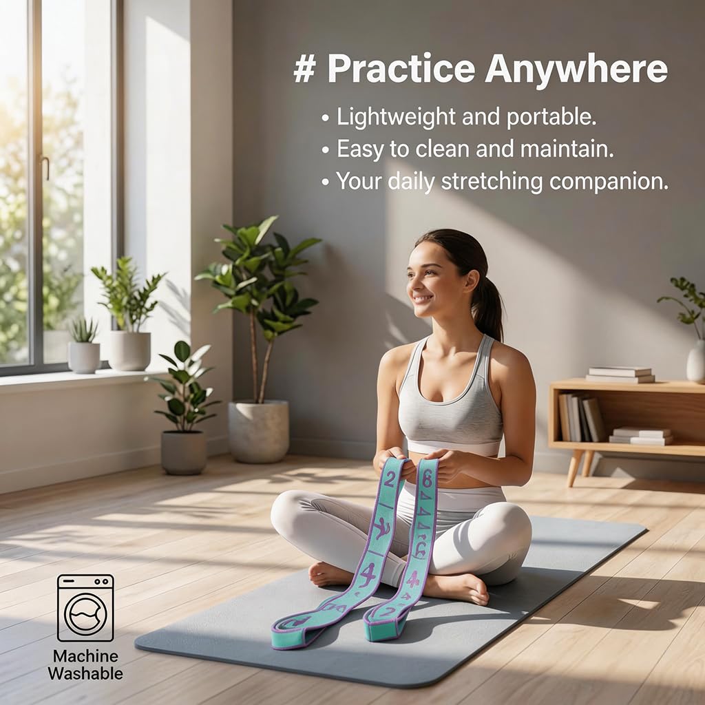 Sangle Yoga 8 Boucles 90cm, Bande Elastique Musculation et Stretching, Elastique Sport Fitness pour Pilates, Gymnastique, Danse, Resistance Band Ultra-Élastique, Ceinture D'étirement Vert Paon