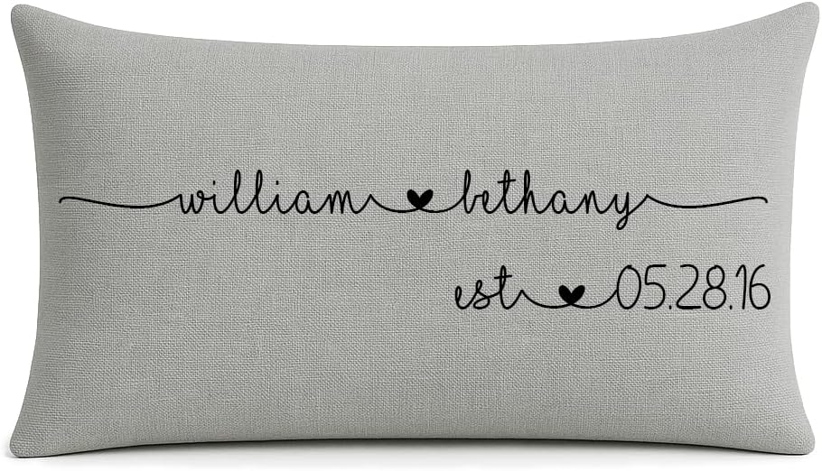 Personalized Wedding Pillow – Custom Couple’s Name Pillow with Heart – Romantic Wedding Gift, Engagement Gift – Decorative Throw Pillow for Home (White, 12x24)
