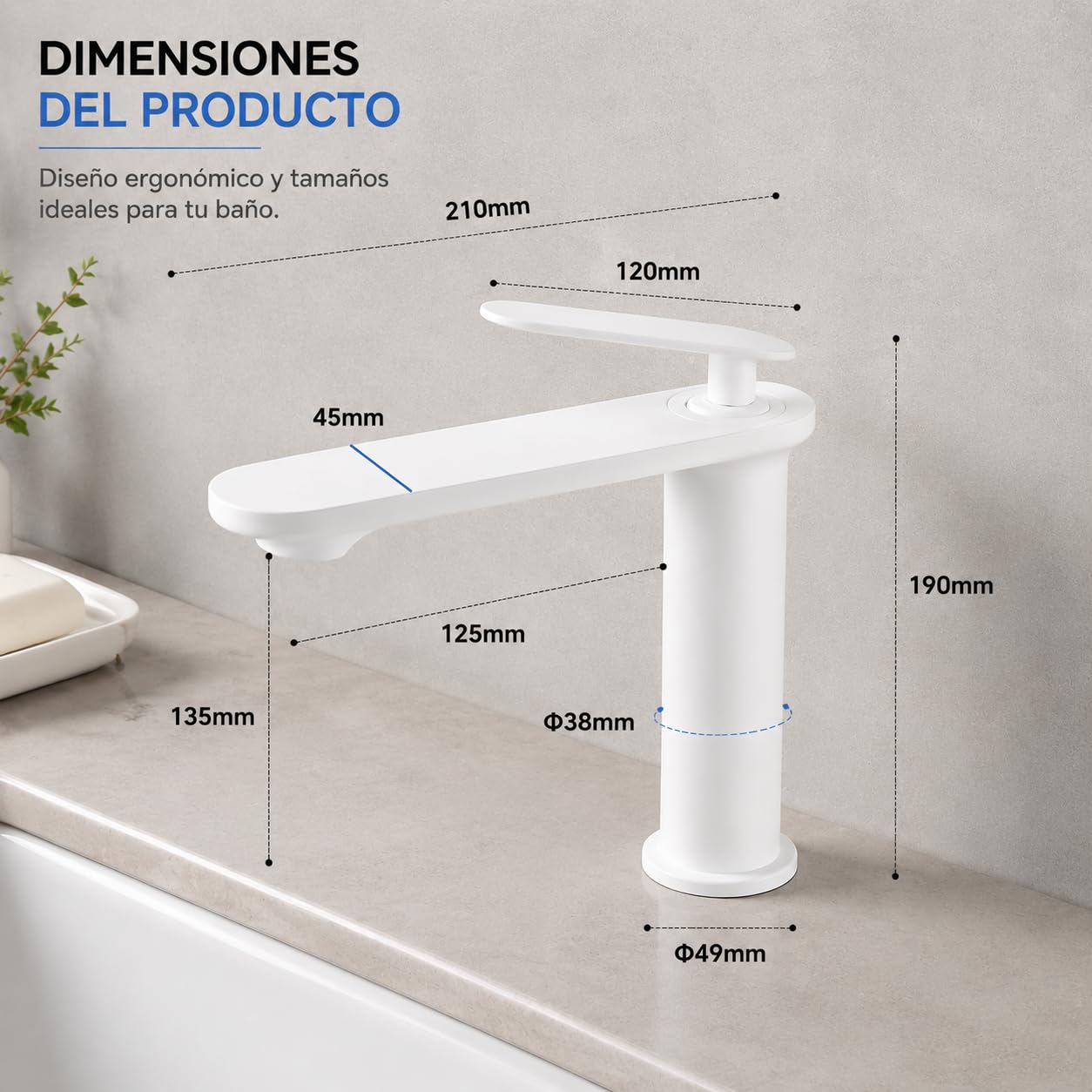 Grifo de Lavabo Blanco Satinado de Acero Inoxidable 304, Diseño Minimalista, Monomando Moderno para Baño, Fácil de Instalar