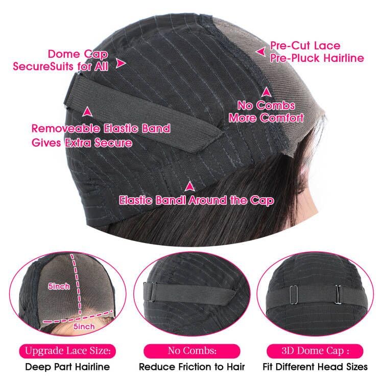 Miniatura 5 de Lemoda Wear and Go Pelucas de cabello humano sin pegamento, densidad 180, pelucas de encaje frontal ondulado, 24 pulgadas