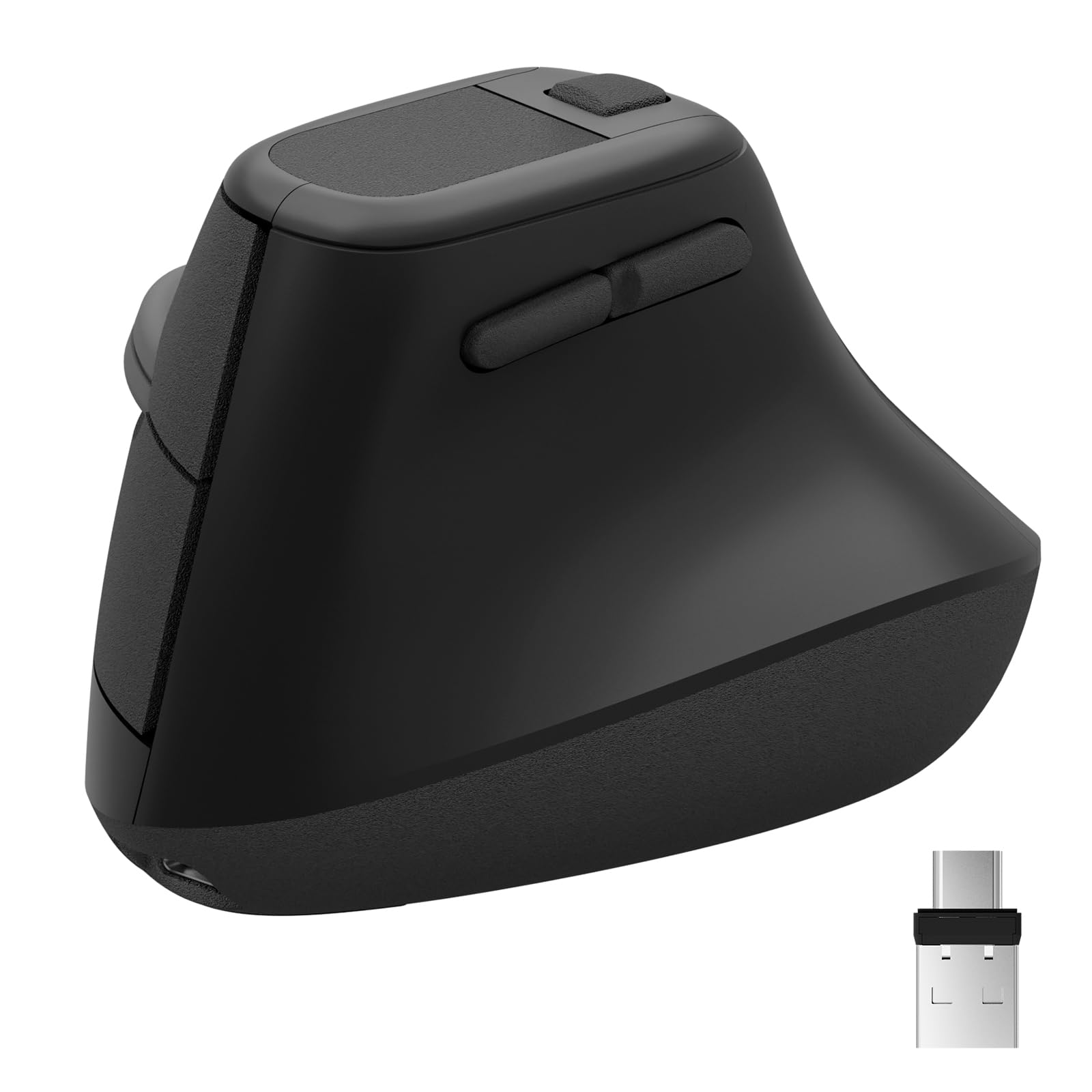 Zhaman Ergonomic Vertical Mouse, 2.4G USB & Type C Rechargeable, Ergo Wireless With 3 Adjustable DPI for PC/Notebook/Laptop/All Type C Devices, for Windows, Mac OS - Black