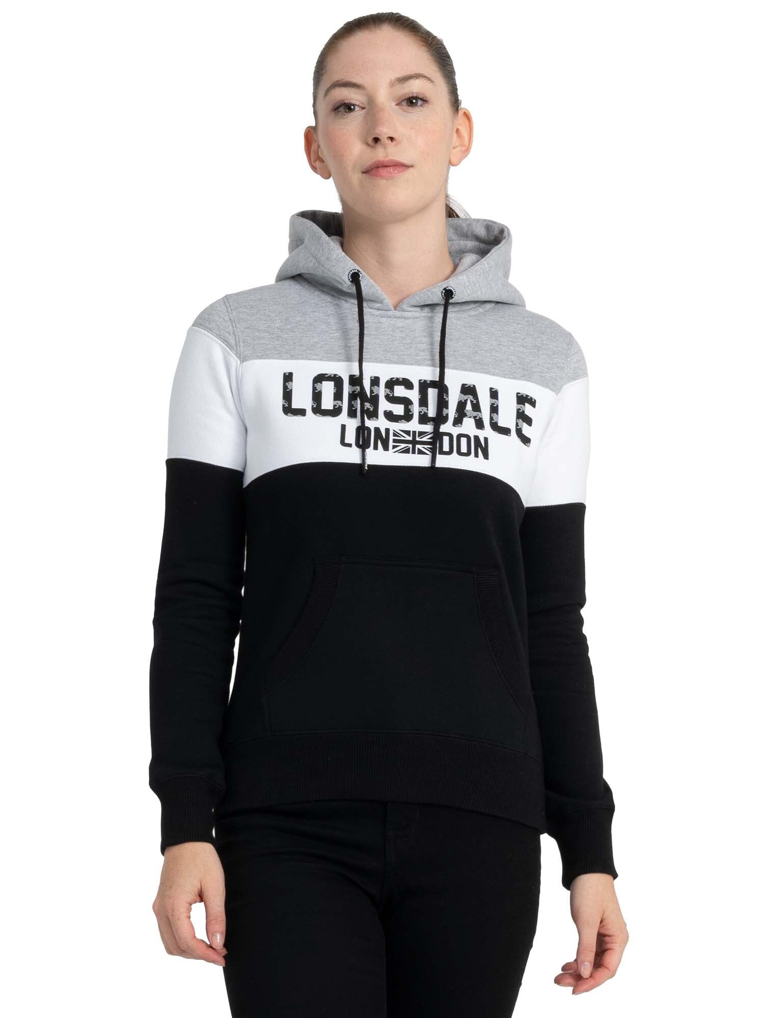 Lonsdale Women's Sleeve Hooded Sweatshirt, Black, White, Marl Grey, L