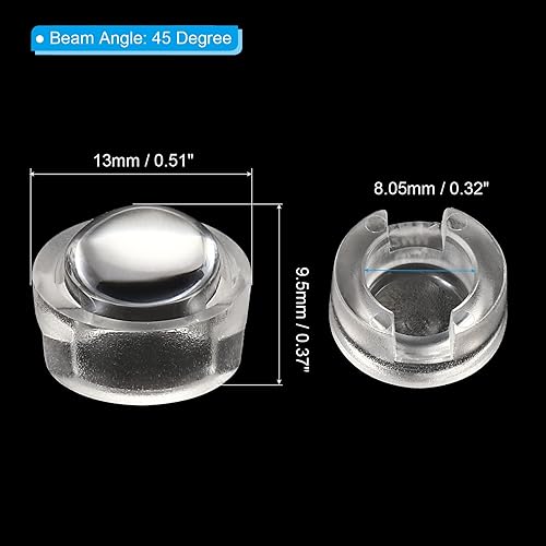 Miniatura 2 de PATIKIL Lente convexa LED de 0.512 in, 15 unidades de ángulo de haz de 45 grados, lente condensadora óptica convexa LED para cámaras infrarrojas,