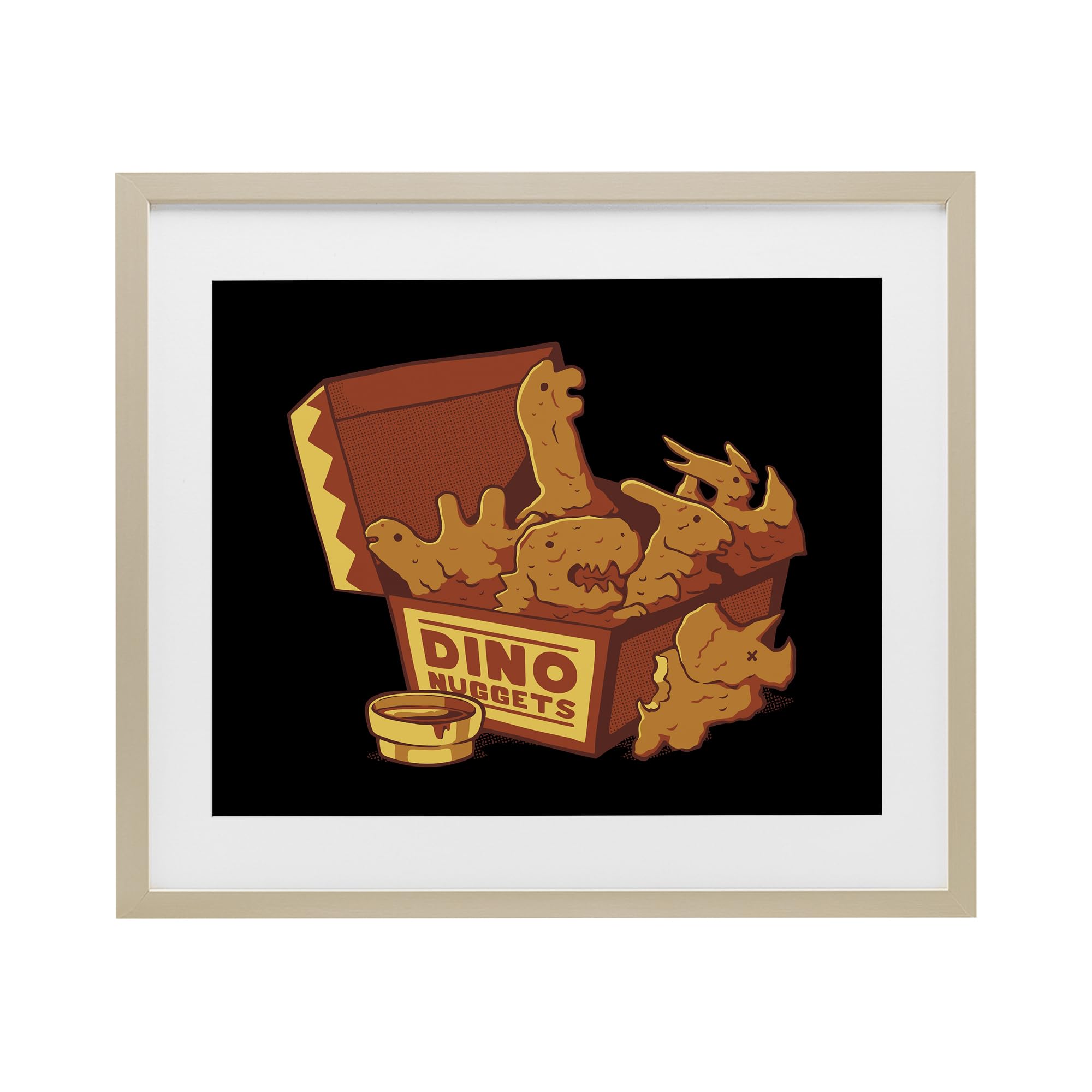 'Dino Nuggets with Sauce'| Framed Print Under Glass
