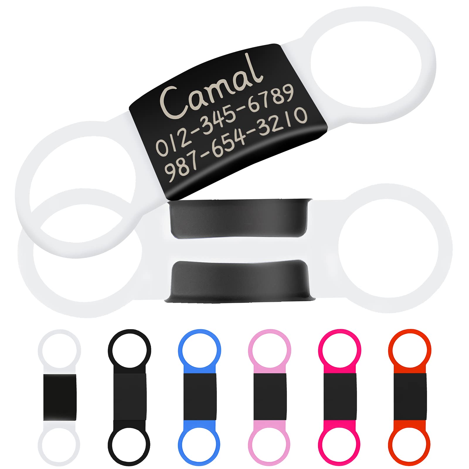 CAMAL 2 Pack Slide-On Pet ID Tags, No Jingle, No Noise, Stainless Steel Dog Tags Personalized for Pets, Silent Dog ID Tag and Cat Id Tag