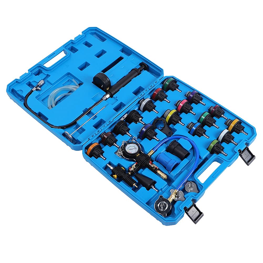 Probador del de enfriamiento de Torvex, kit de medidas de presión del radiador de 28pcs detector de fuga del tanque de agua del automóvil universal, juego de herramientas de