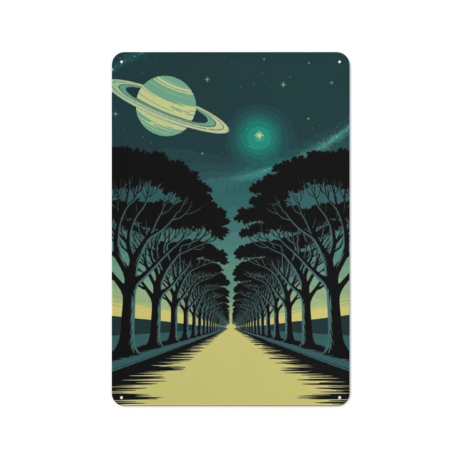 Junmoney Cosmic Tree-Lined Road To The Stars Retro Metal Sign 30X20cm Featuring For Bar Or Restaurant, For Bar Decor Enthusiasts
