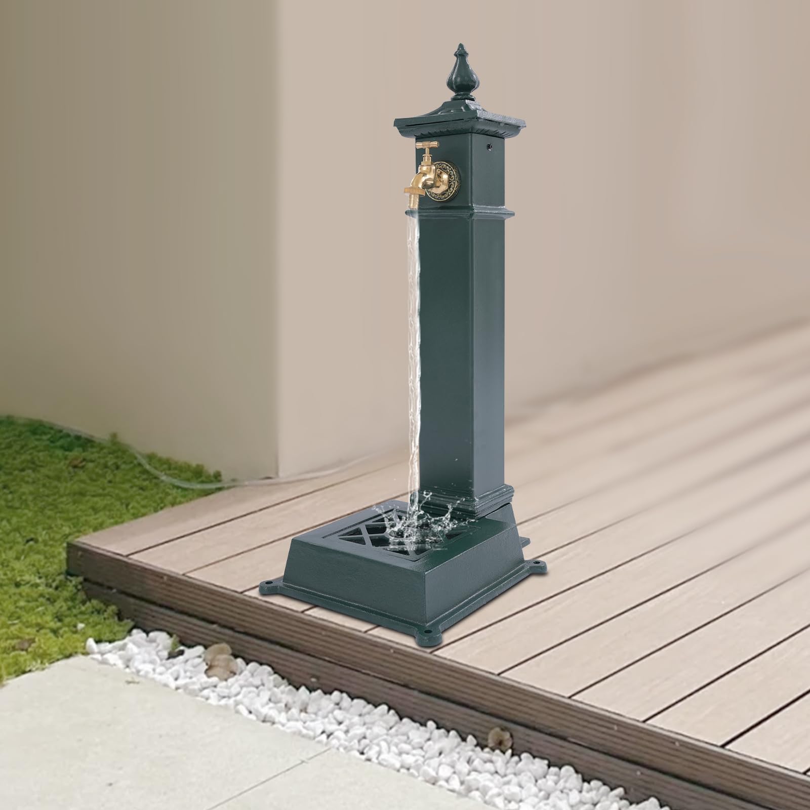 Colonne d'eau de jardin antique - Fontaine sur pied - Colonne d'eau avec robinet et bassin - 30,5 x 33 x 73 cm - Pour parcs