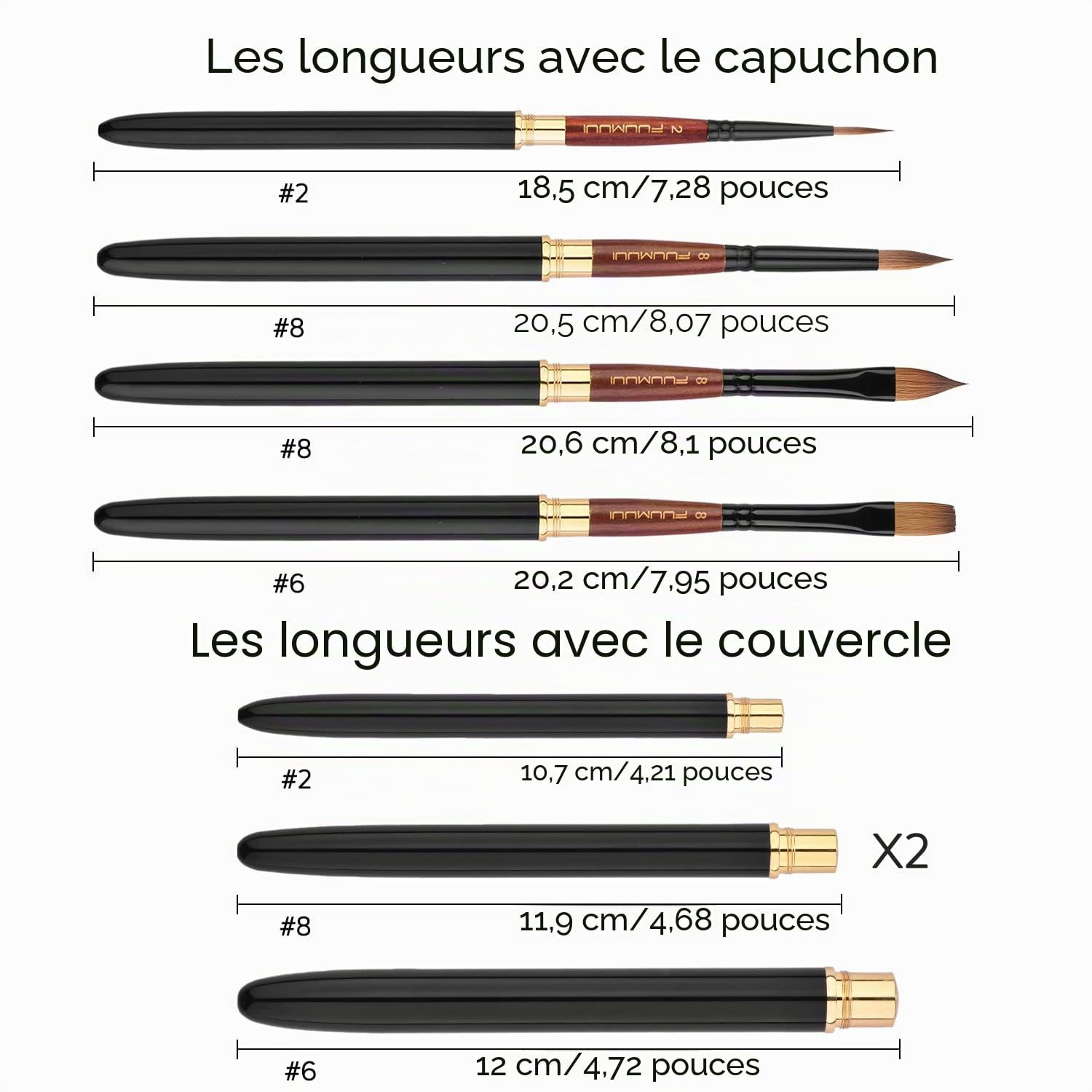 Fuumuui Sable Kit de pinceaux aquarelle de voyage, ensemble de 4 pinceaux élégants en poil de Kolinsky avec étui en cuir, parfait pour la peinture à l'encre gouache