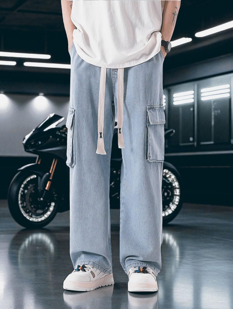 Instinct I Jeans Baggy Uomo Cargo in Denim Loose Fit Ampio e Comodo – Pantaloni Larghi Streetwear Oversize con Tasche Laterali Tasconato in Cotone Resistente Casual