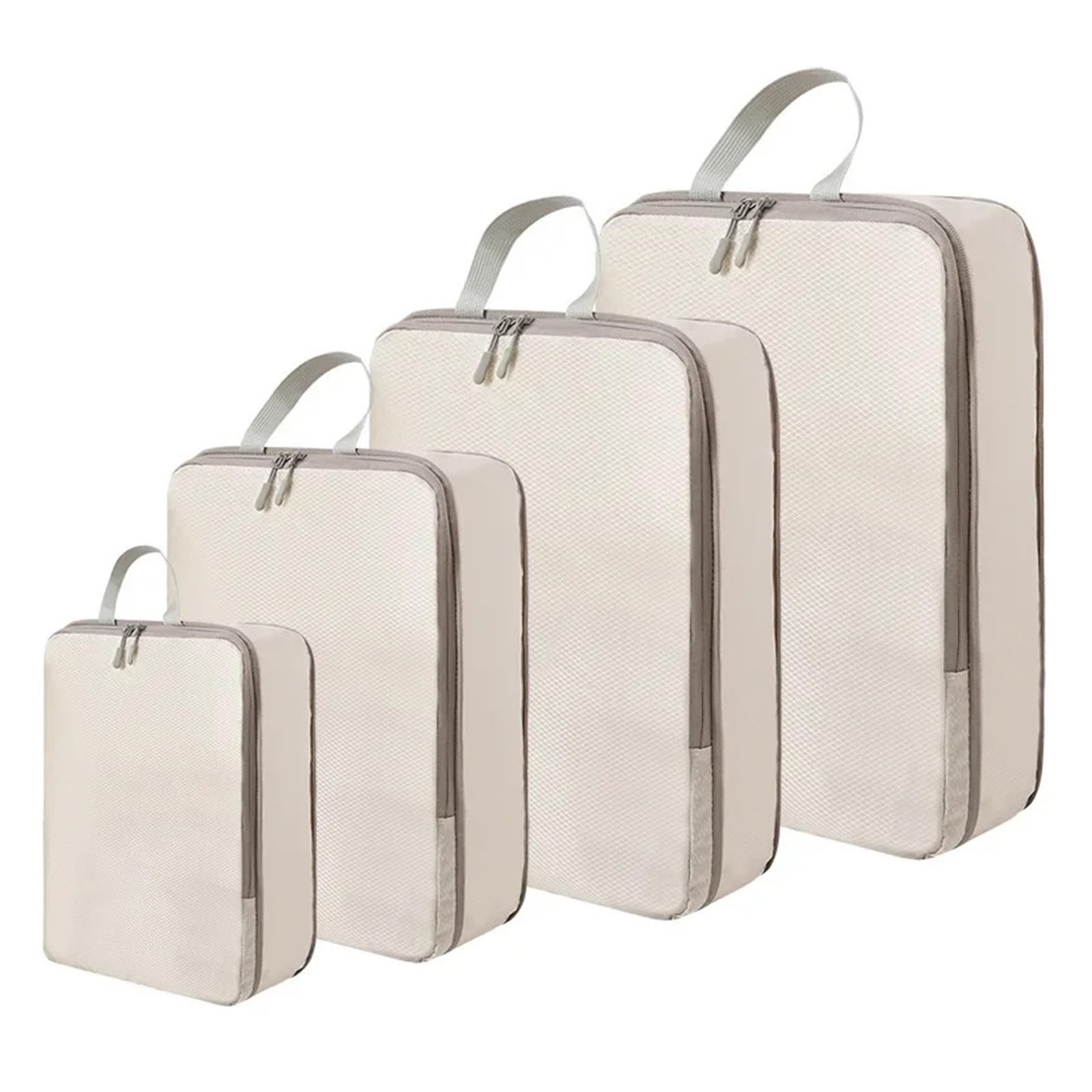 Organizer Viaggio Set di borse portaoggetti a compressione impermeabili, organizer in rete nylon for viaggi, campeggio e cubi for riporre bagagli nell'armadio casa(Beige)