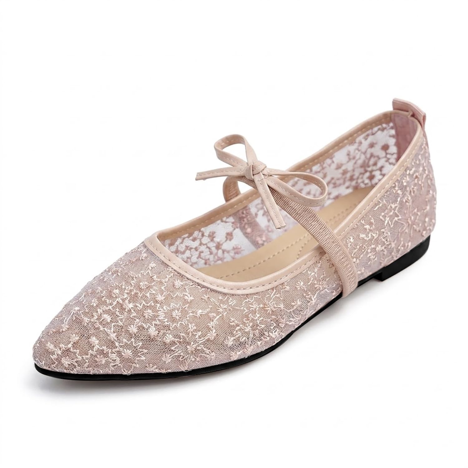Ballerine da donna con ricamo in pizzo ricamato, ballerine da donna, eleganti ballerine floreali con cinturino a fiocco, traspiranti, comode, per matrimoni e ufficio