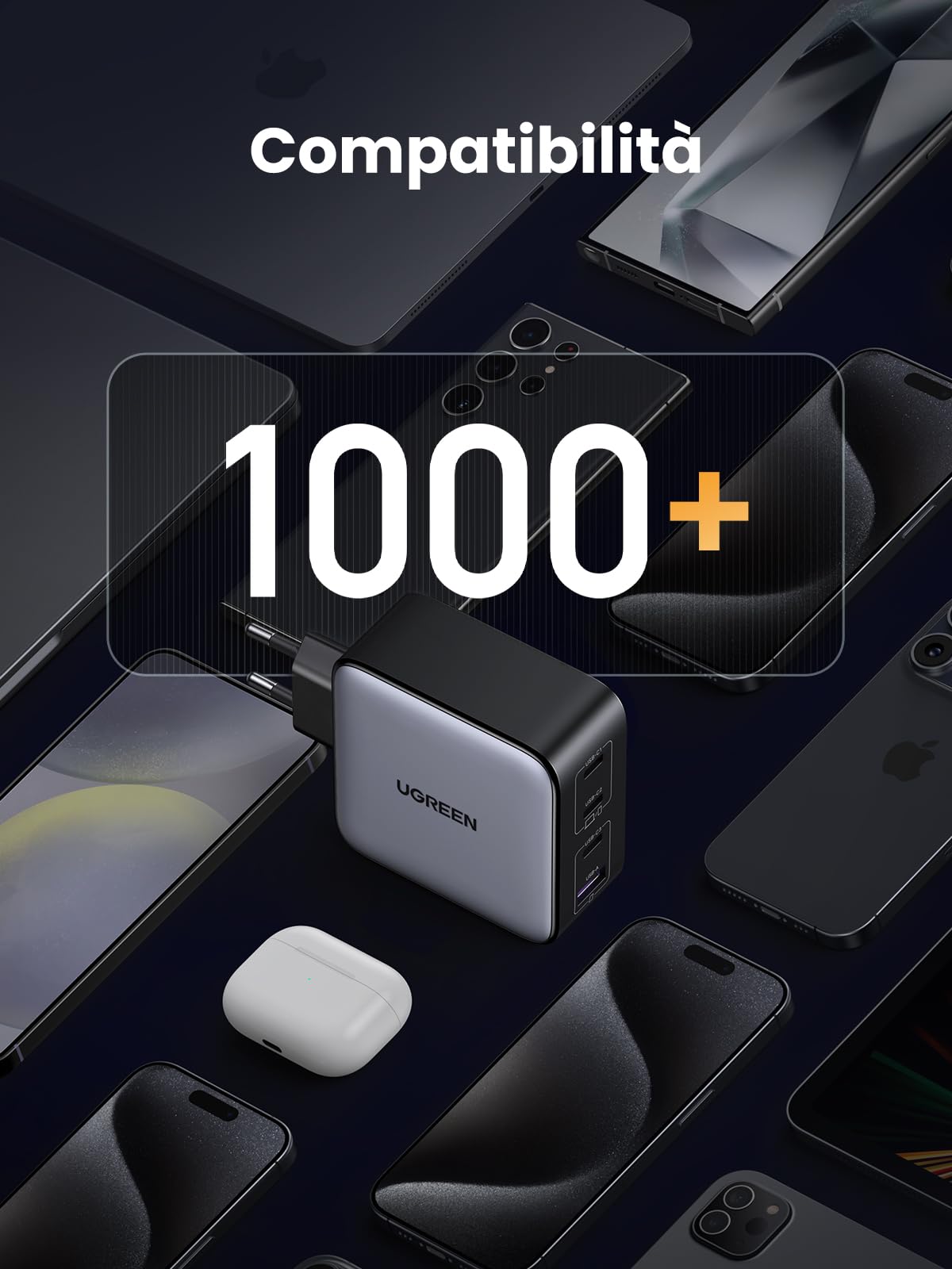 UGREEN Nexode 100W Caricatore USB C Multiplo Porte Caricabatterie Ricarica Rapida Compatibile con MacBook Pro Air iPad iPhone 17 Pro Max Air/Serie 16-12 Galaxy S26 Ultra S25