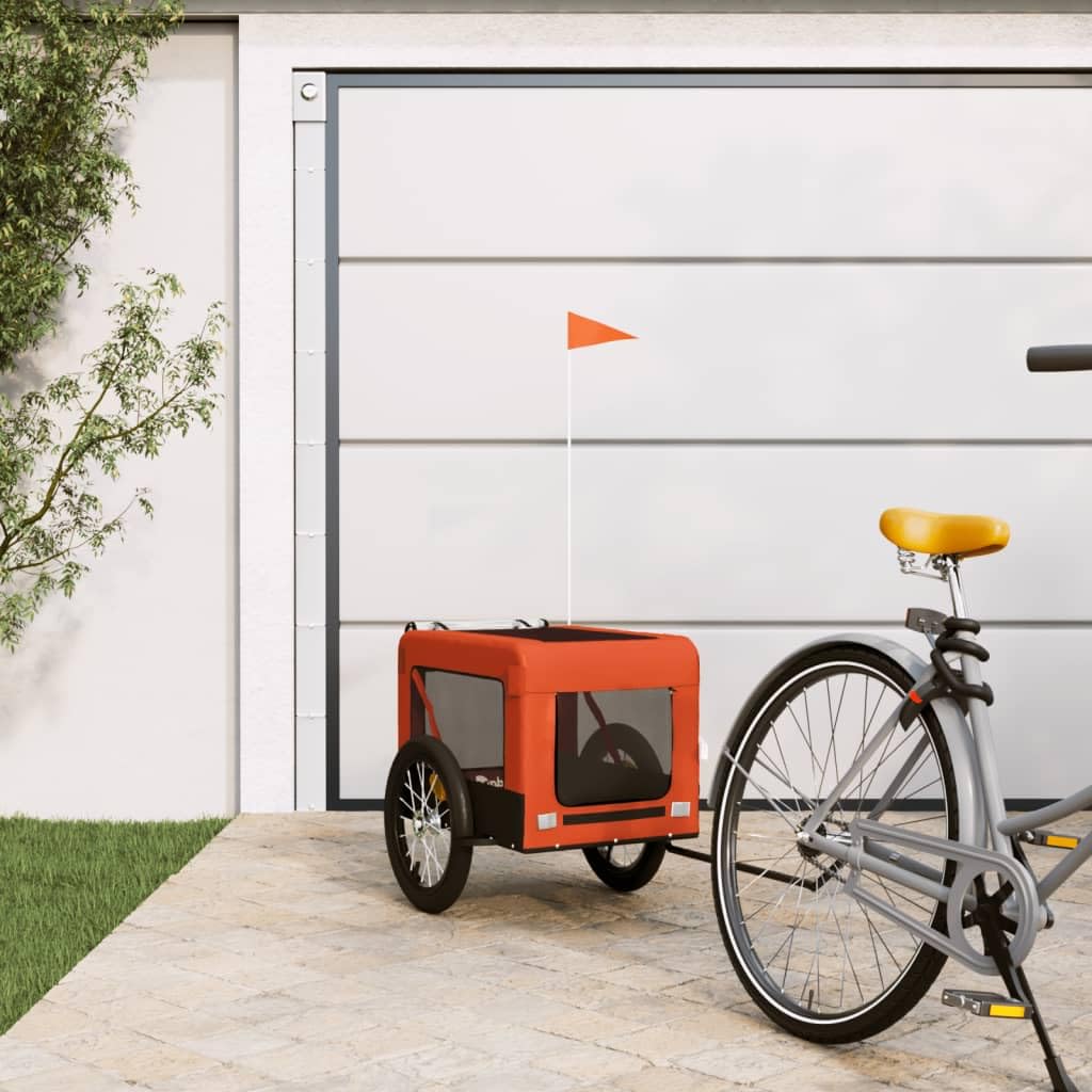 Homgoday Przyczepa rowerowa dla zwierząt pomarańczowa i czarna Oxford i żelazo, wyposażenie wózka dla psa, wózek rowerowy, wózek rowerowy, wózek dla psa, transporter rowerowy model 93921