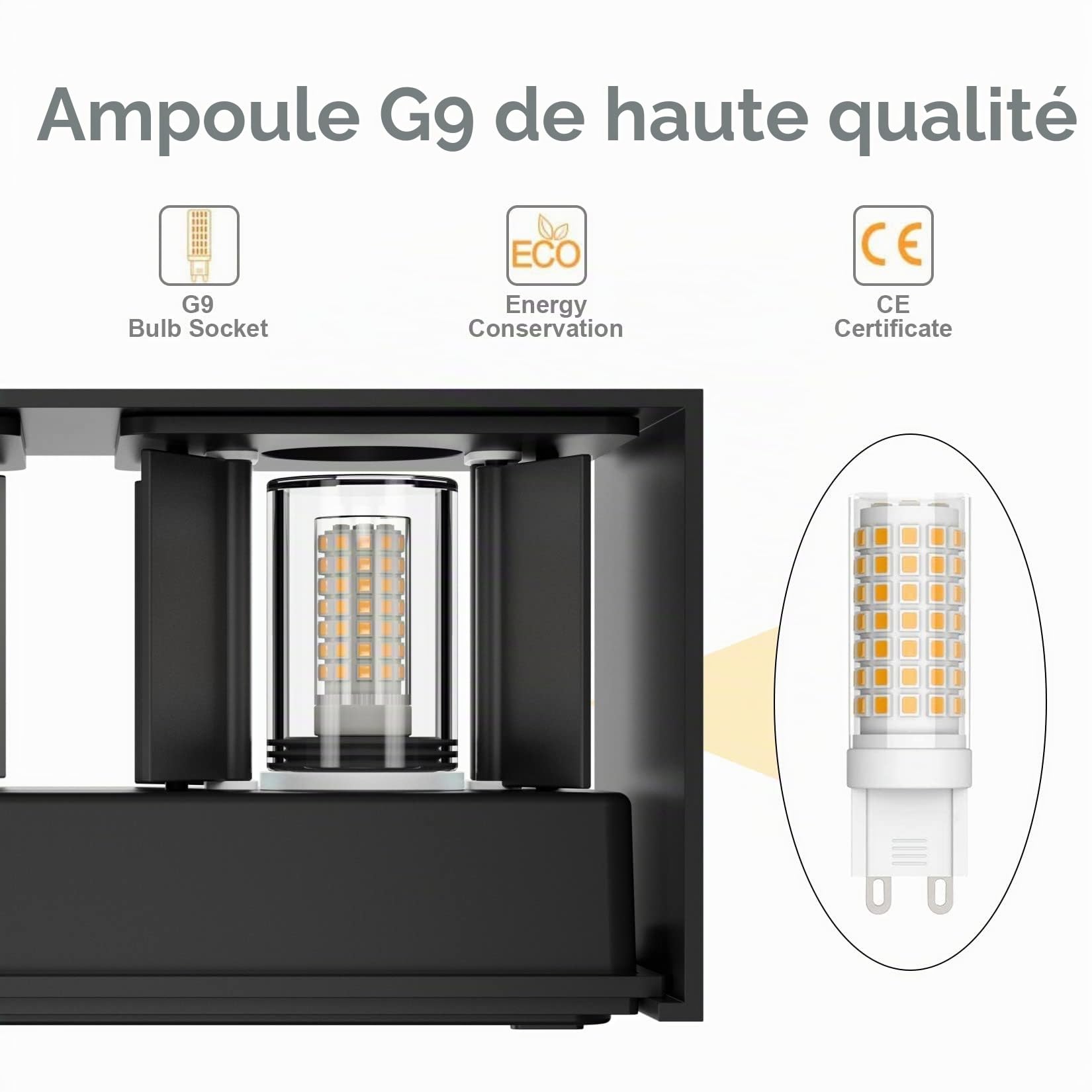 Klighten Applique Murale avec Ampoule LED G9 Remplaçable Lampe, Noir