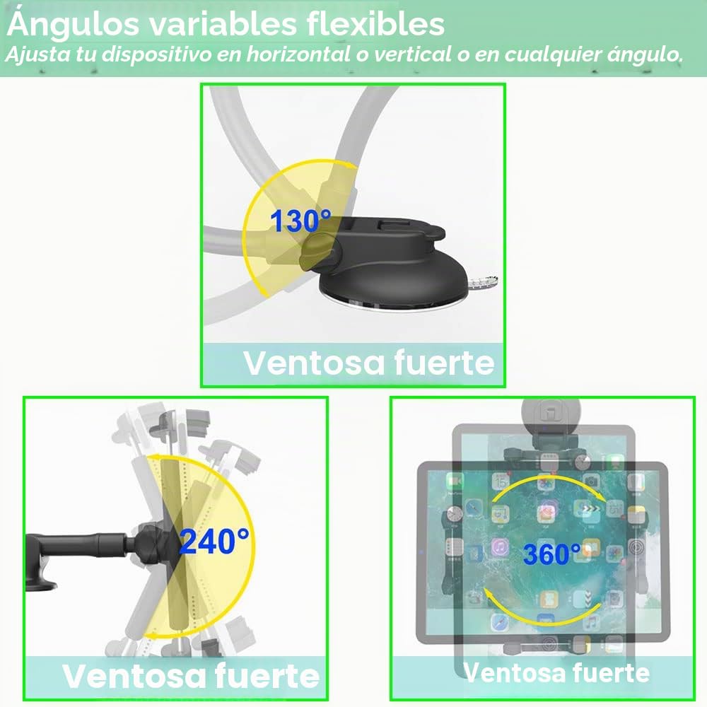 Soporte Tablet Coche Parabrisas con Ventosa para 4-13'' iPad Teléfonos, Universal Soporte Tableta Móvil Coche Salpicadero para iPad Pro 12.9 Air Mini, Samsung Galaxy Tab, Fire HD, iPhone