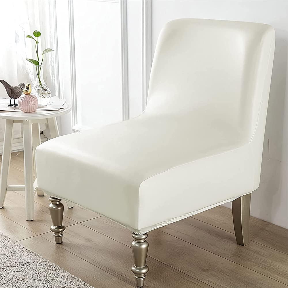 Armless Chair Slipcovers, PU Leather Accent Chair Covers Waterproof Furniture Protector Covers Armless Accent Chair Slipcovers with Elastic Bottom for Living Room Bedroom (Beige,Set of 2)