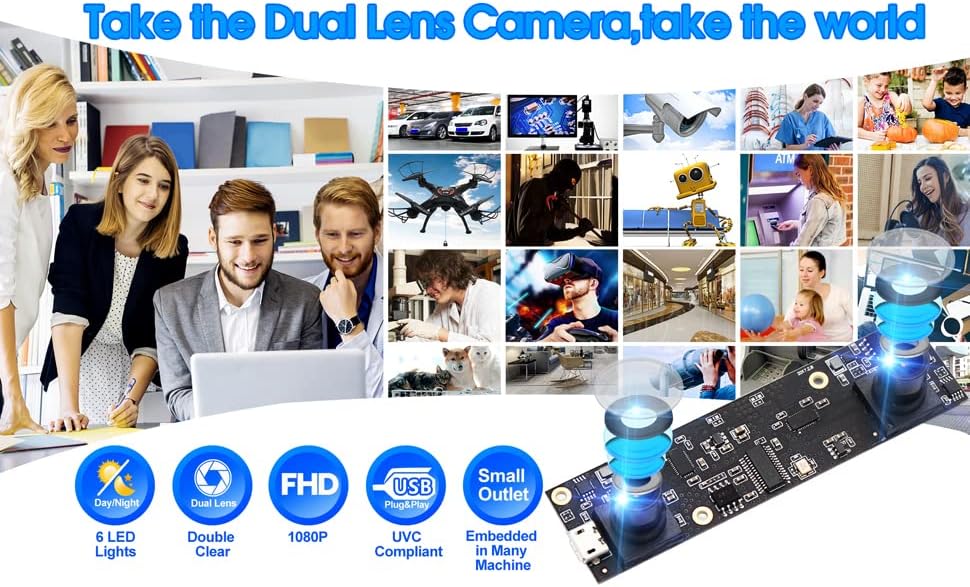 Miniatura 9 de Webcamera_USB 1080P Módulo de cámara USB de doble lente para computadora Gran angular Dual Vision PC Cámara Mini UVC USB2.0 Cámara web 3D Cámara