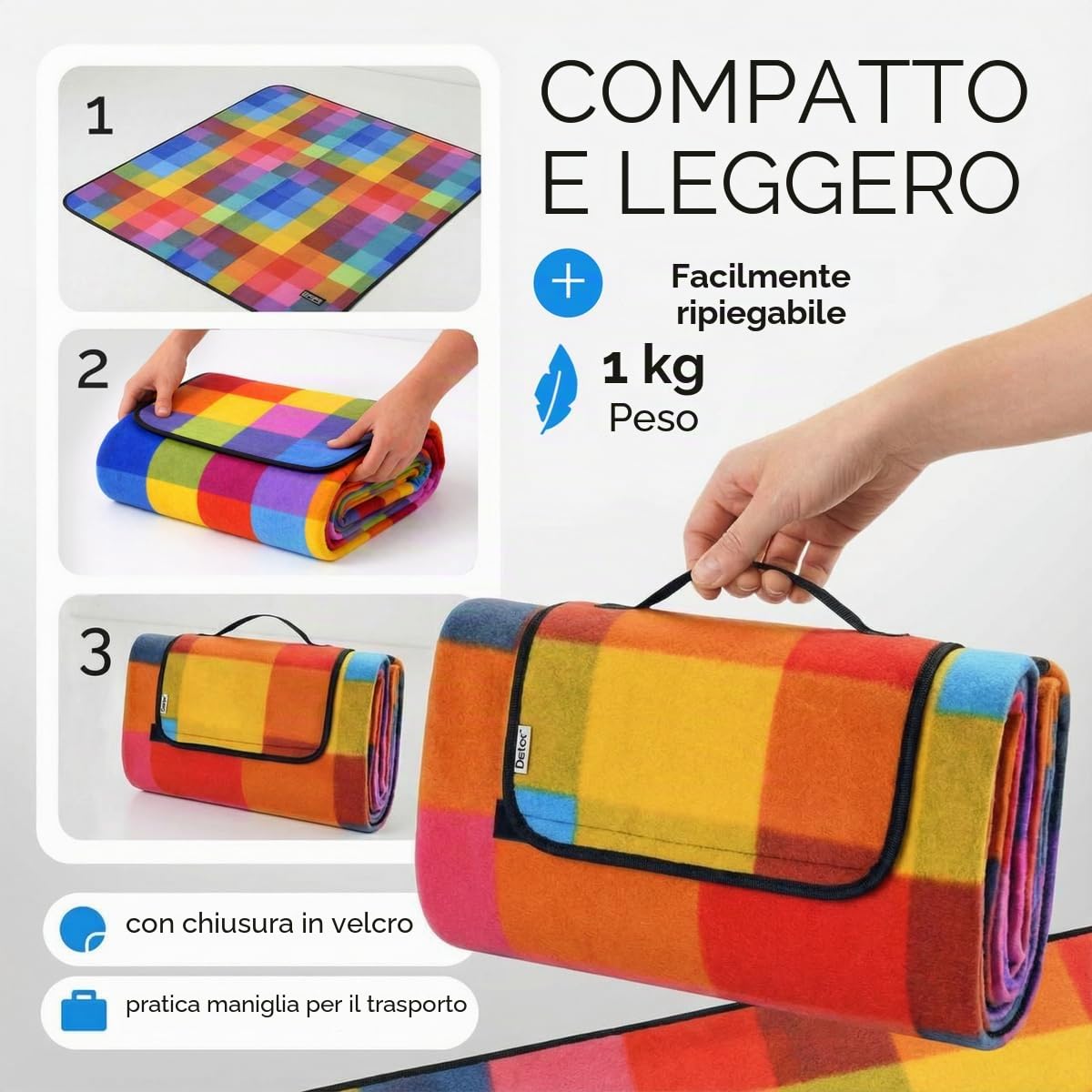 Detex Coperta da Picnic XL 200x200 Impermeabile Isolante 4-6 Persone